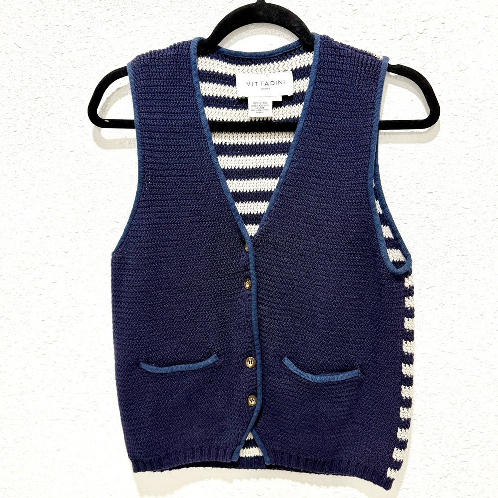 Vittadini cotton‎ cream/Blue Knit Vest L